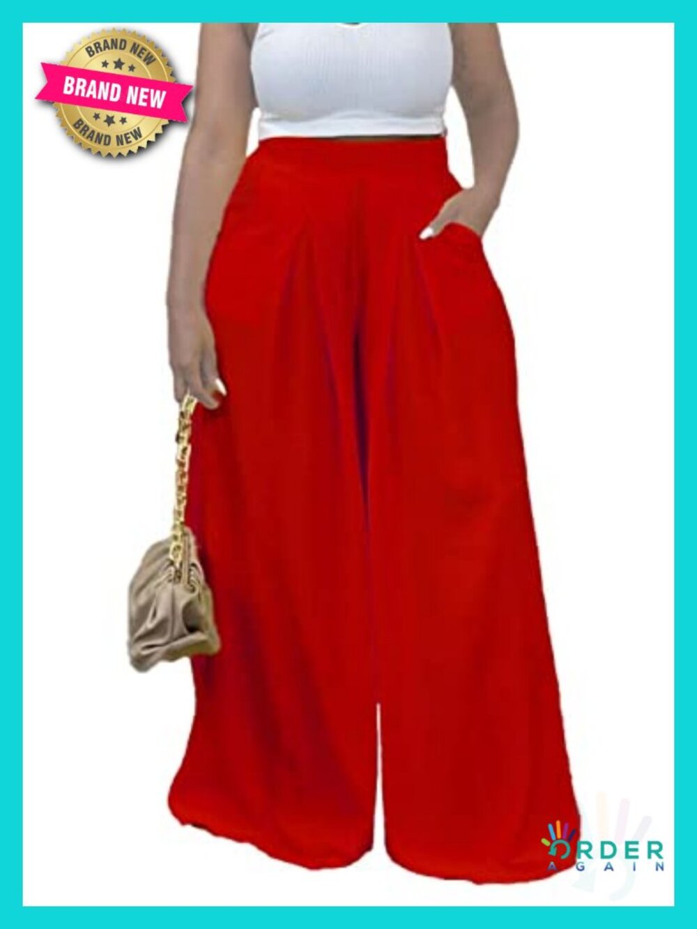 Wide Leg Palazzo Pants High Waist Loose Fit Flow Pockets